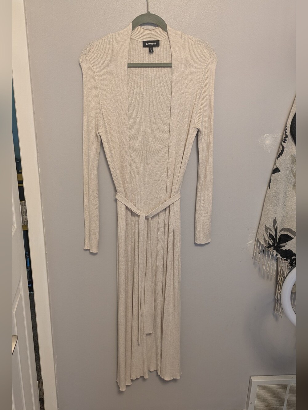 Express Ribbed Maxi Cardigan In Oatmeal